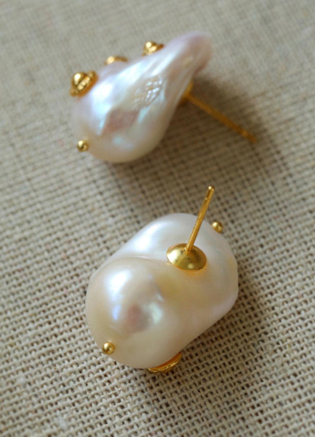 Natural Baroque Pearl Earrings French Vintage - Gembea Jewelry