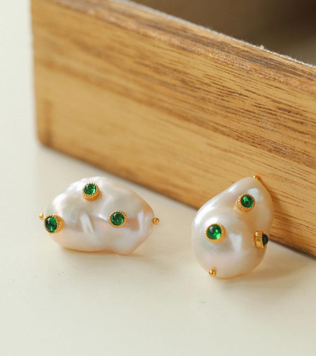 Natural Baroque Pearl Earrings French Vintage - Gembea Jewelry