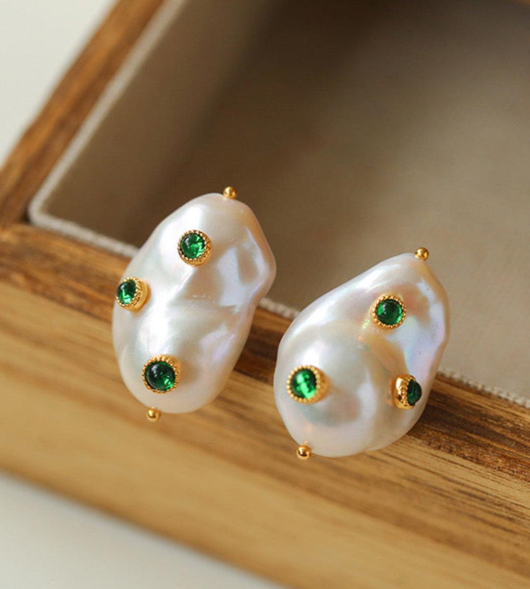 Natural Baroque Pearl Earrings French Vintage - Gembea Jewelry