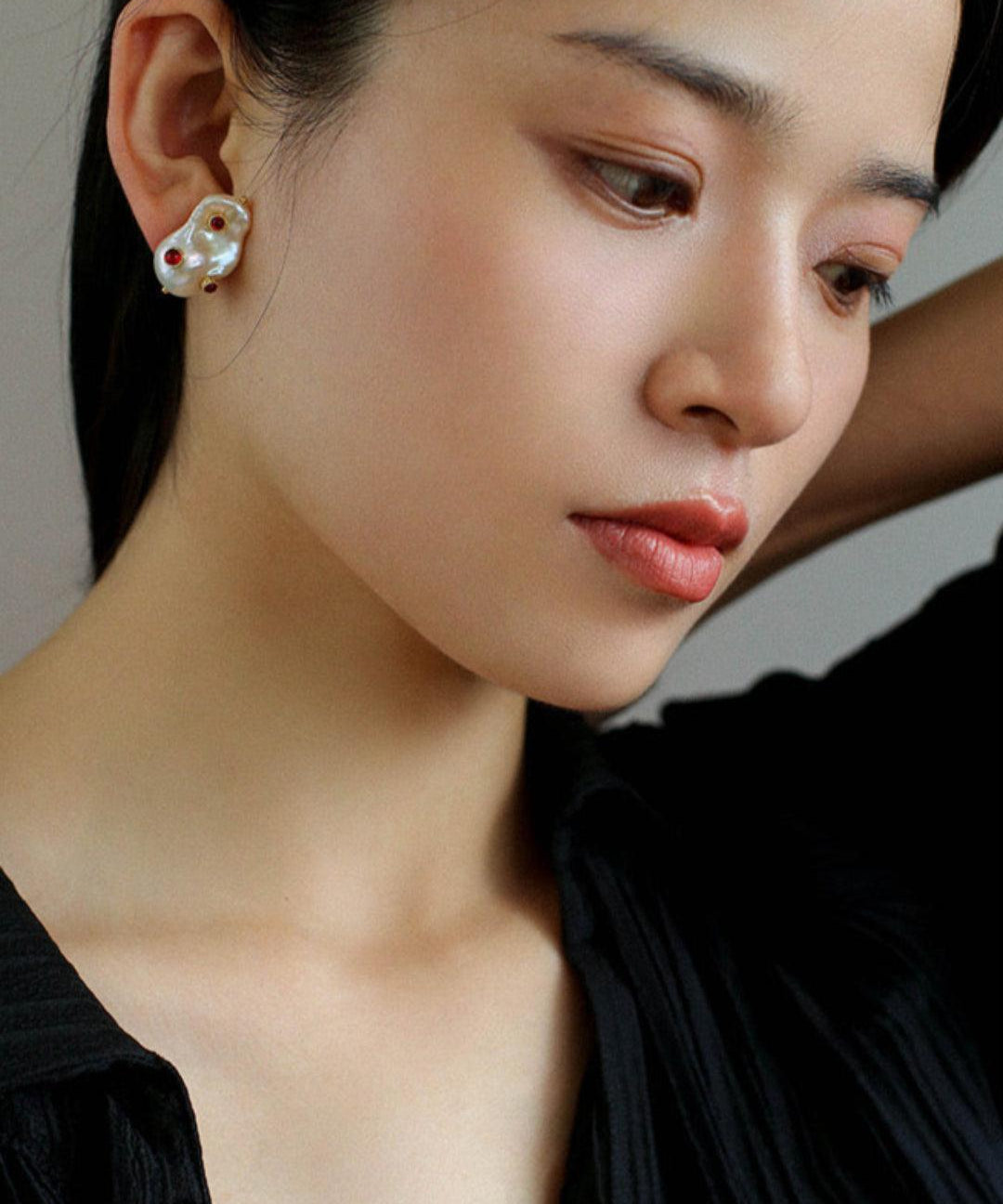 Natural Baroque Pearl Earrings French Vintage - Gembea Jewelry