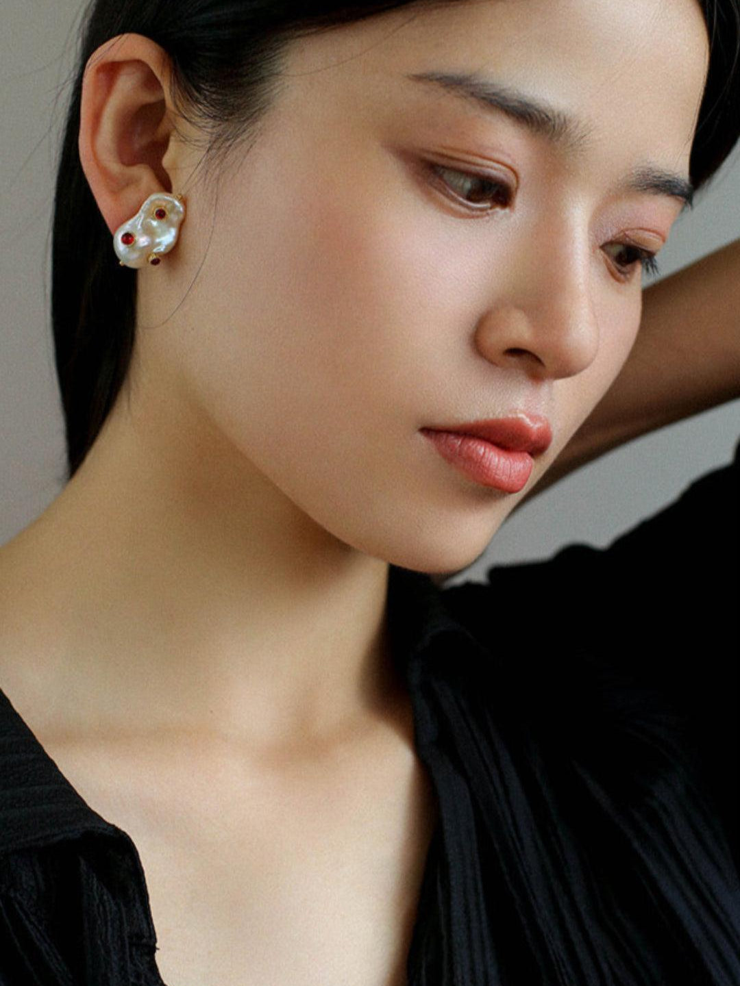 Natural Baroque Pearl Earrings French Vintage - Gembea Jewelry