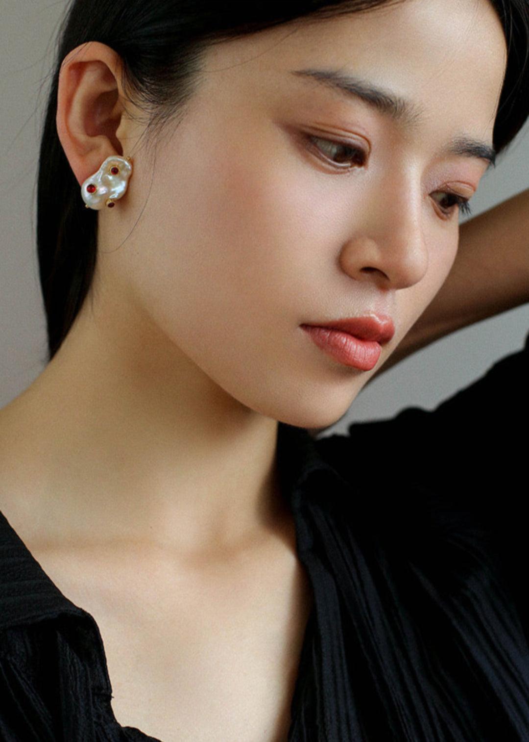 Natural Baroque Pearl Earrings French Vintage - Gembea Jewelry