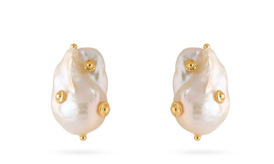 Vintage Natural Baroque Pearl Stud Earrings gembea jewelry