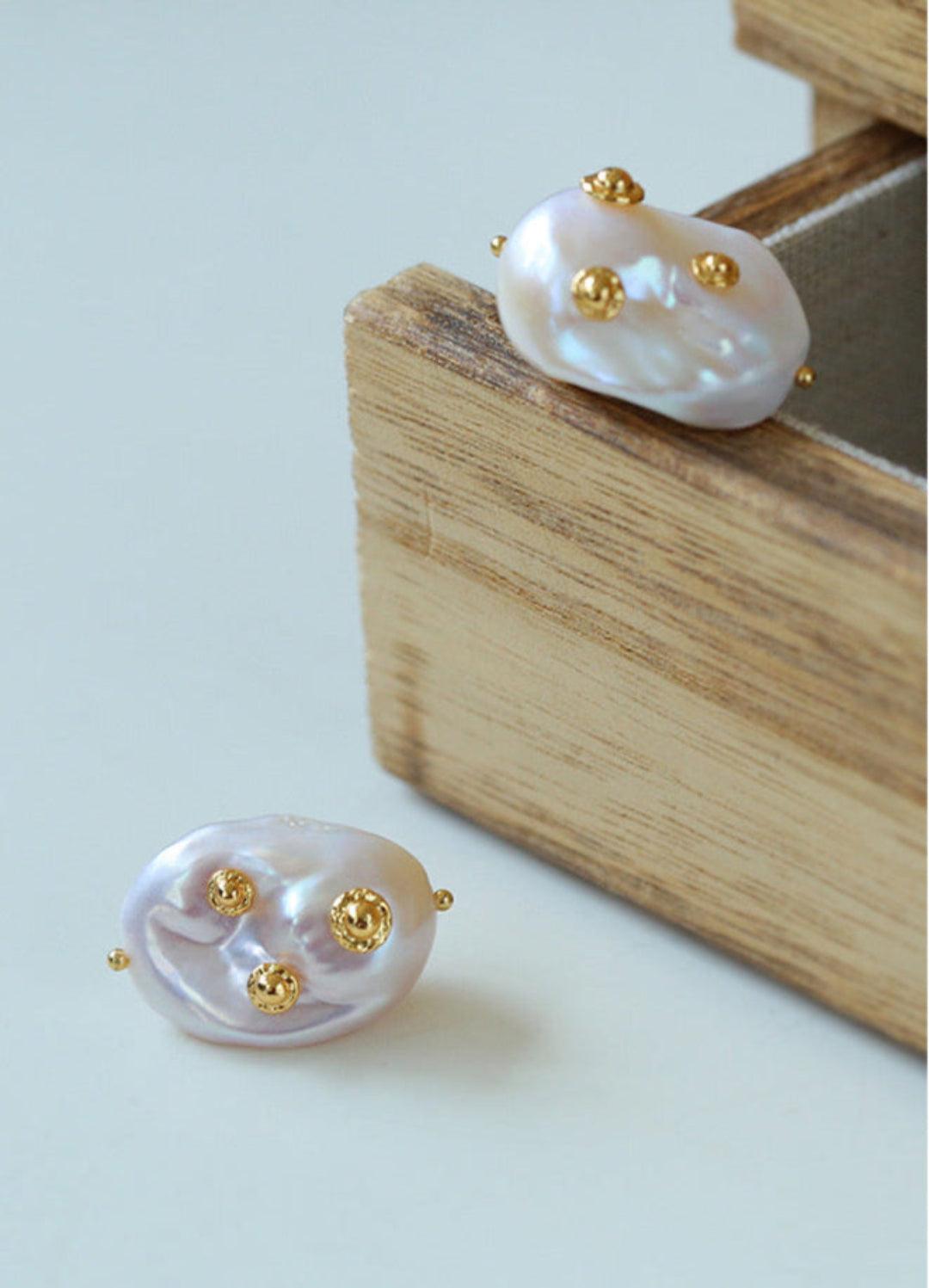 Natural Baroque Pearl Earrings French Vintage - Gembea Jewelry