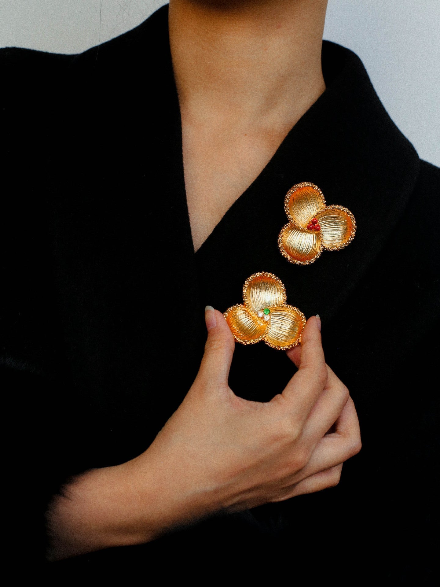 Vintage Palace Three-petal Flower Brooch gembea jewelry