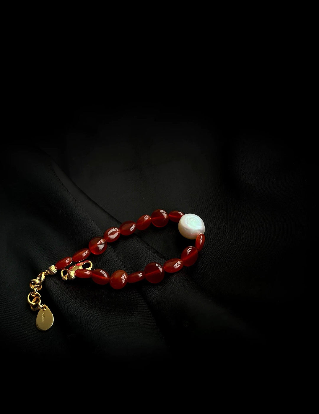 Vintage Red Agate Baroque Pearl Bracelet gembea jewelry0