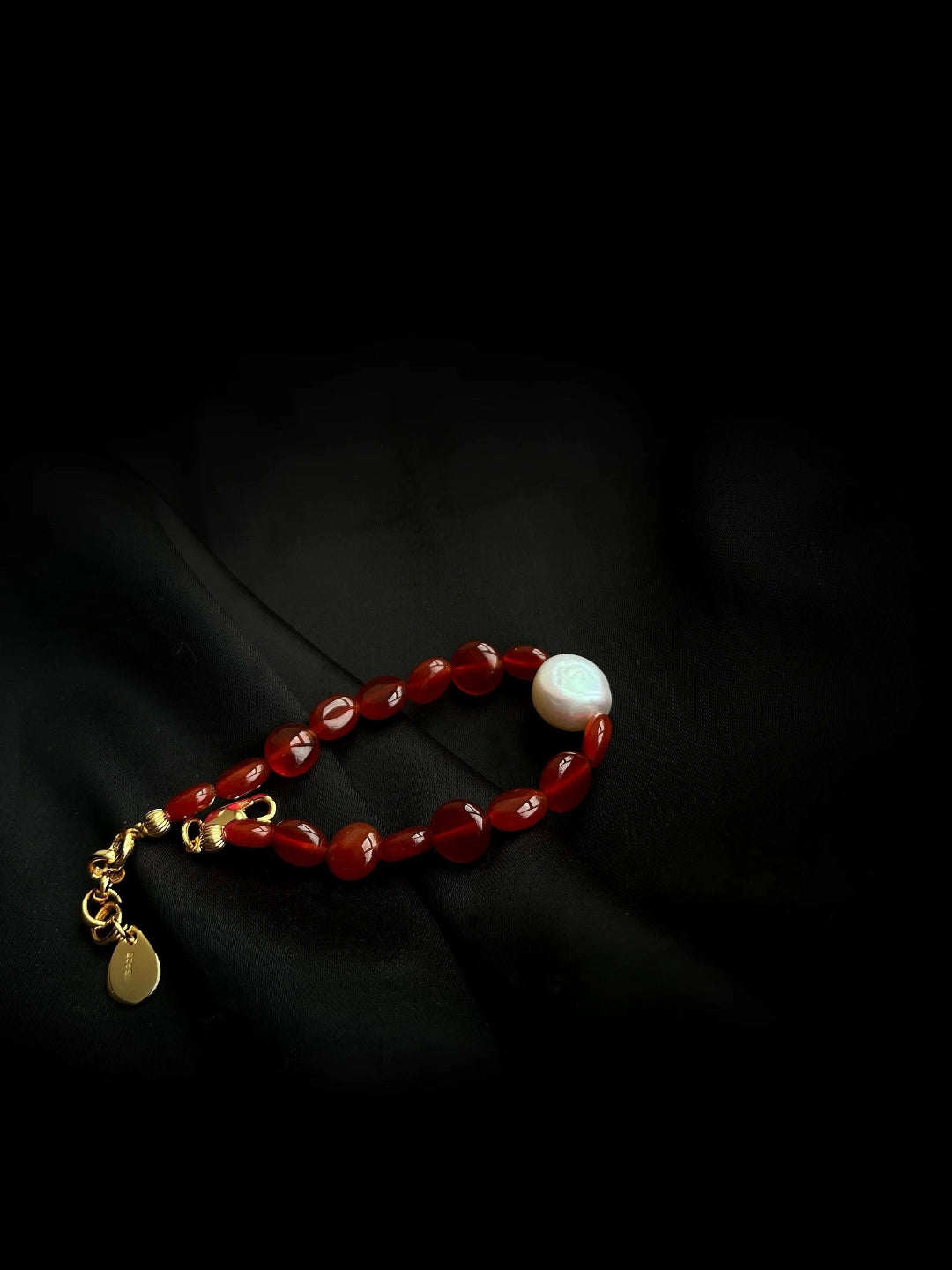 Vintage Red Agate Baroque Pearl Bracelet gembea jewelry0