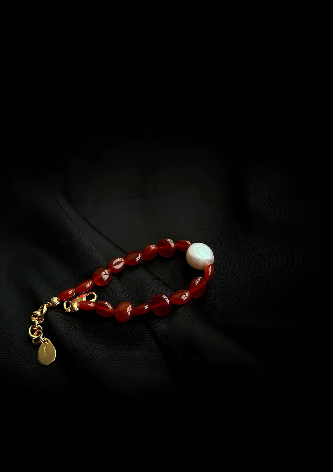 Vintage Red Agate Baroque Pearl Bracelet gembea jewelry0