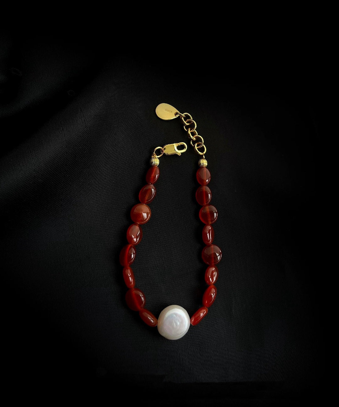 Vintage Red Agate Baroque Pearl Bracelet gembea jewelry0