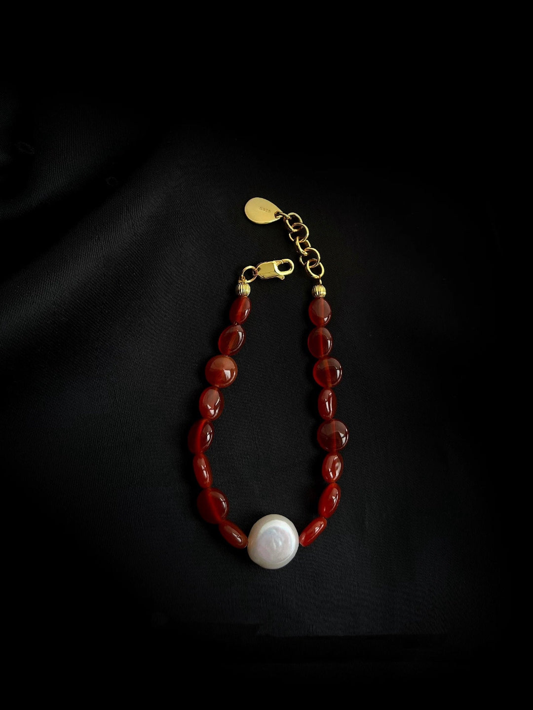 Vintage Red Agate Baroque Pearl Bracelet gembea jewelry0