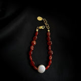 Vintage Red Agate Baroque Pearl Bracelet gembea jewelry0