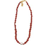 Vintage Red Agate Baroque Pearl Necklace gembea jewelry