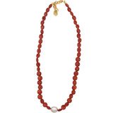 Vintage Red Agate Baroque Pearl Necklace gembea jewelry