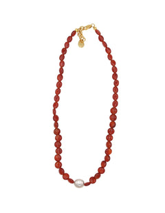 Vintage Red Agate Baroque Pearl Necklace gembea jewelry