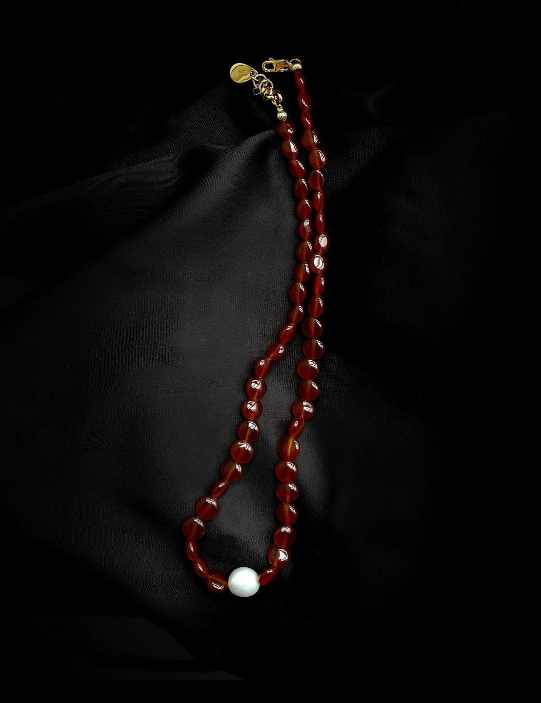 Vintage Red Agate Baroque Pearl Necklace gembea jewelry