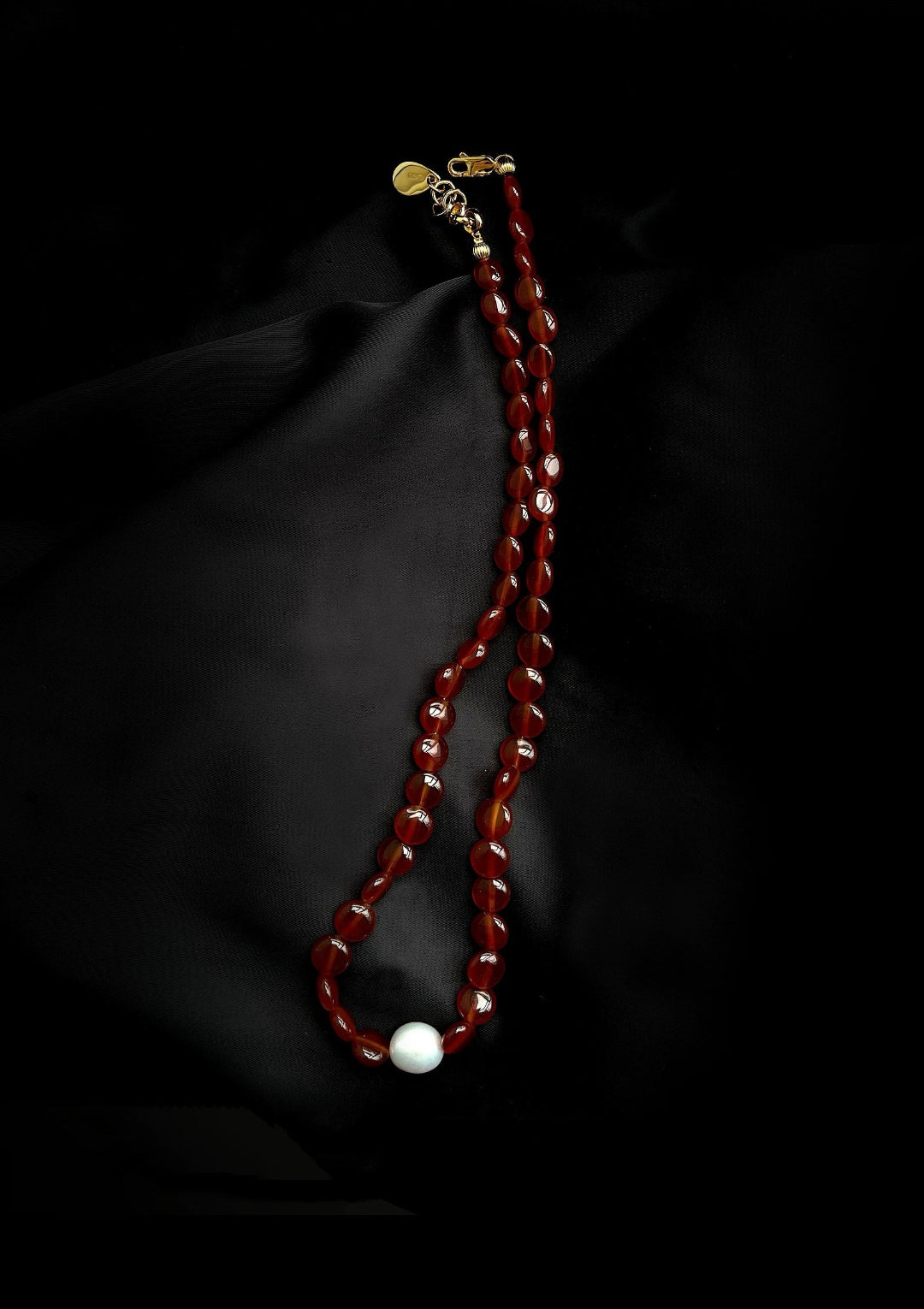 Vintage Red Agate Baroque Pearl Necklace gembea jewelry