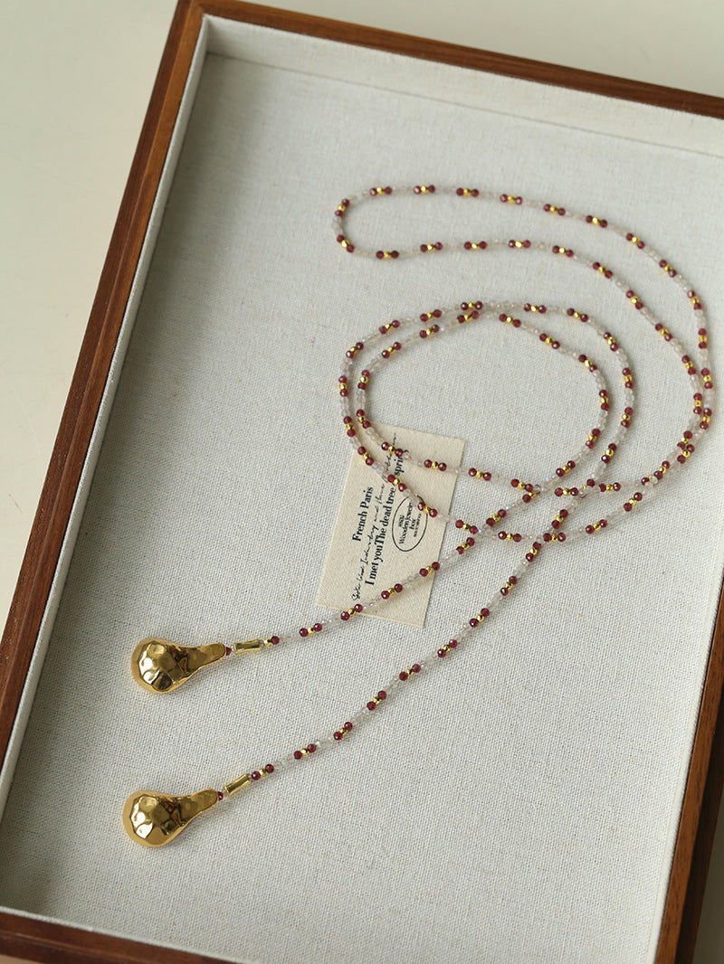 Vintage Spoon Pendant Garnet White Crystal Beaded Necklace