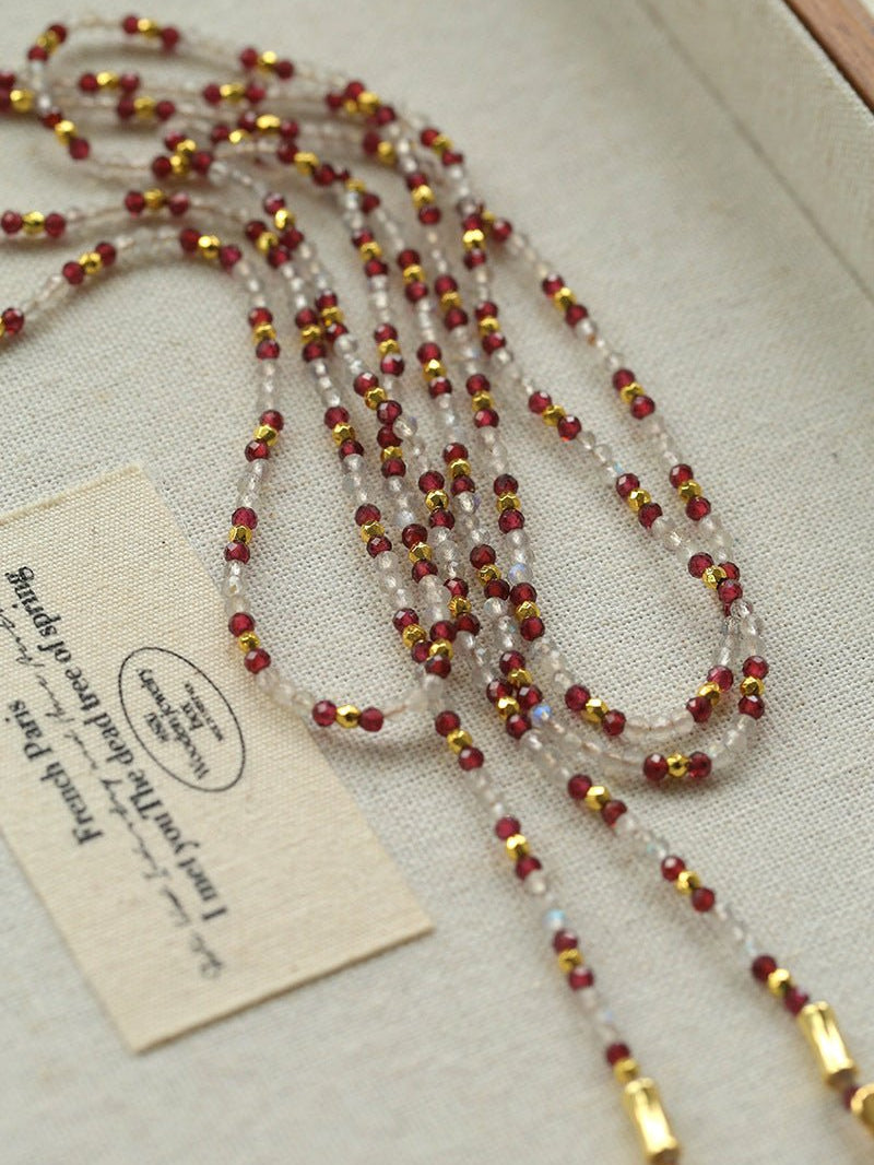 Vintage Spoon Pendant Garnet White Crystal Beaded Necklace