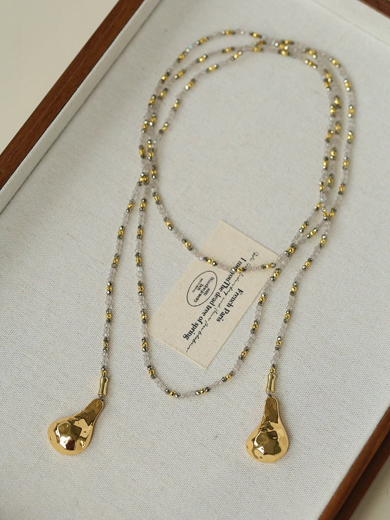 Vintage Spoon Pendant Garnet White Crystal Beaded Necklace gembea jewelry