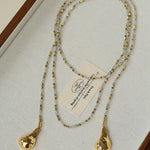 Vintage Spoon Pendant Garnet White Crystal Beaded Necklace gembea jewelry