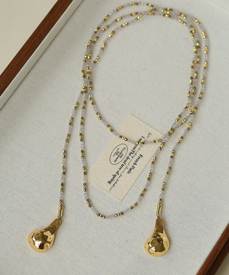 Vintage Spoon Pendant Garnet White Crystal Beaded Necklace gembea jewelry