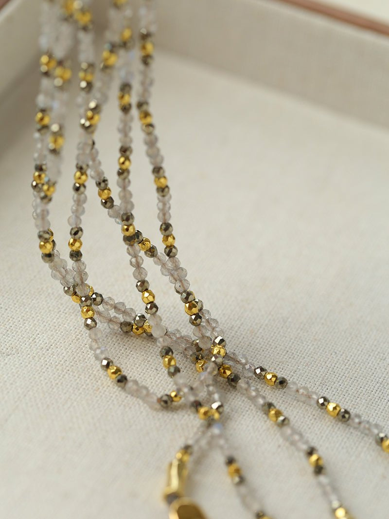 Vintage Spoon Pendant Garnet White Crystal Beaded Necklace gembea jewelry