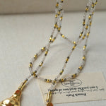 Vintage Spoon Pendant Garnet White Crystal Beaded Necklace gembea jewelry