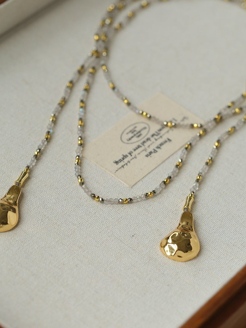 Vintage Spoon Pendant Garnet White Crystal Beaded Necklace gembea jewelry