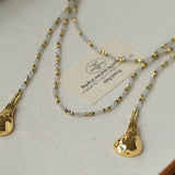 Vintage Spoon Pendant Garnet White Crystal Beaded Necklace gembea jewelry