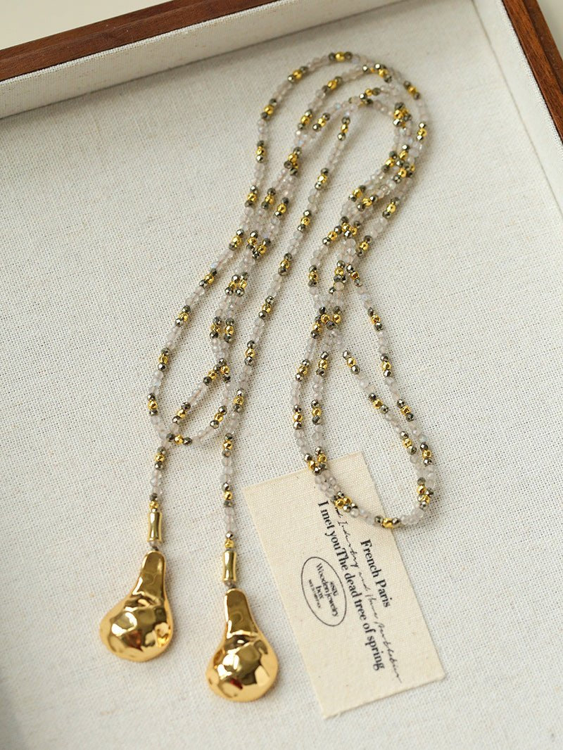 Vintage Spoon Pendant Garnet White Crystal Beaded Necklace gembea jewelry