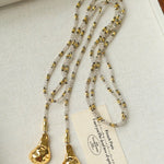 Vintage Spoon Pendant Garnet White Crystal Beaded Necklace gembea jewelry