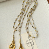 Vintage Spoon Pendant Garnet White Crystal Beaded Necklace gembea jewelry