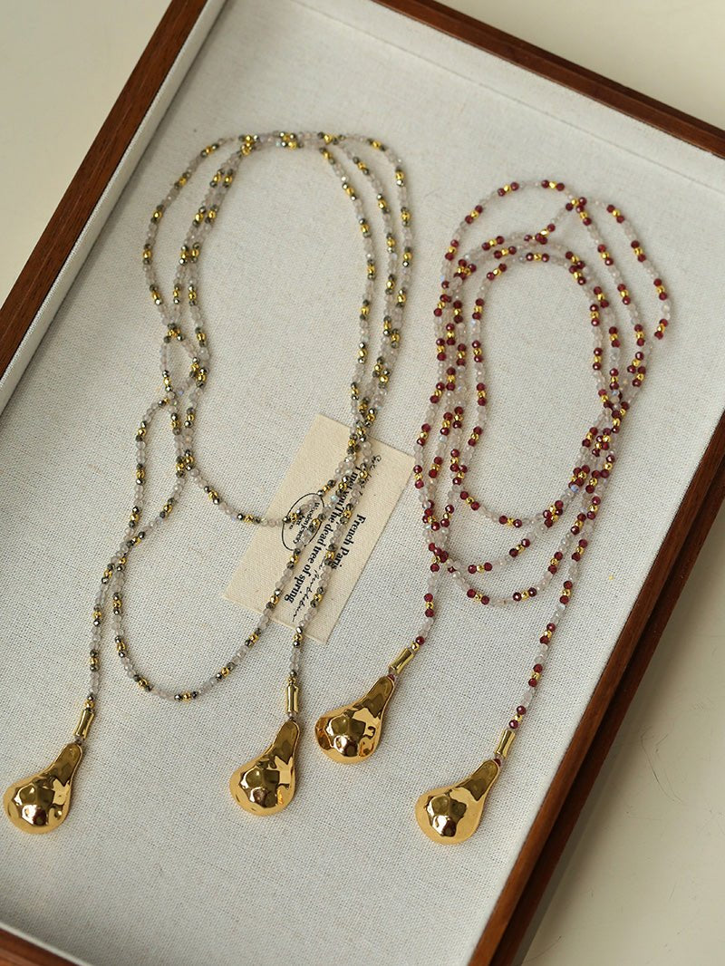 Vintage Spoon Pendant Garnet White Crystal Beaded Necklace gembea jewelry