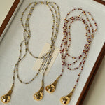 Vintage Spoon Pendant Garnet White Crystal Beaded Necklace gembea jewelry