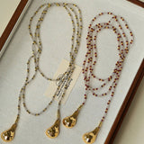 Vintage Spoon Pendant Garnet White Crystal Beaded Necklace gembea jewelry