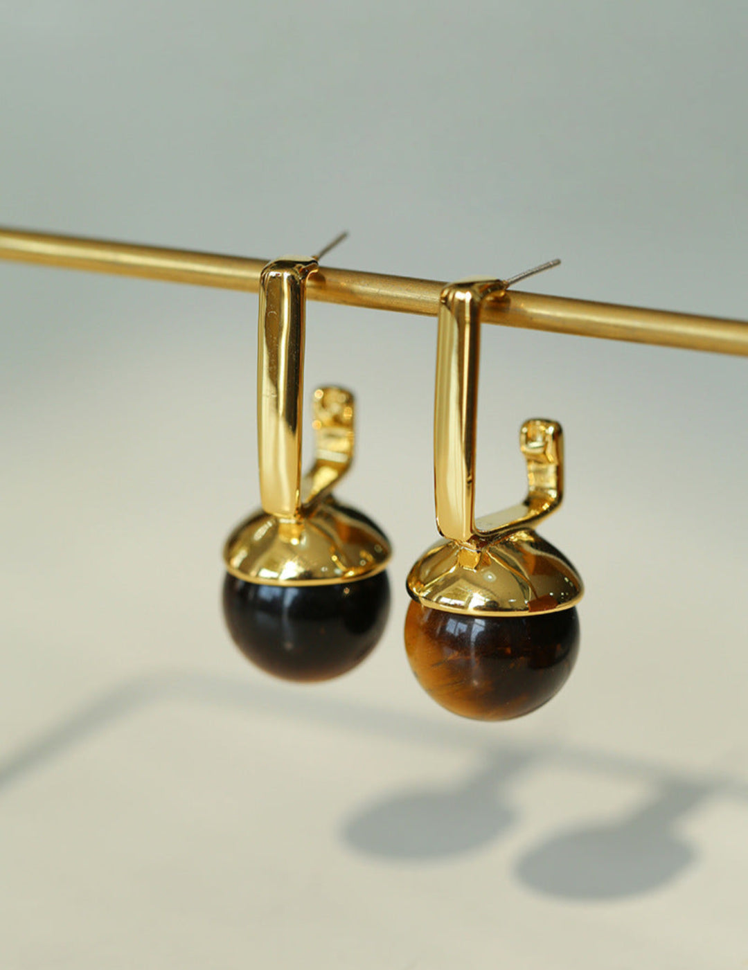 Vintage Tiger's Eye Stone Drop Earrings-Gembea Jewelry