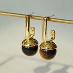 Vintage Tiger's Eye Stone Drop Earrings-Gembea Jewelry