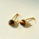 Vintage Tiger's Eye Stone Drop Earrings-Gembea Jewelry