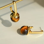 Vintage Tiger's Eye Stone Drop Earrings-Gembea Jewelry