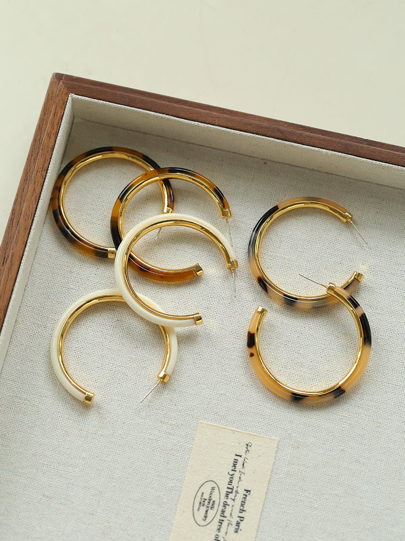 Vintage Tortoise Shell Resin Large Hoop Earrings gembea jewelry