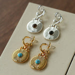 Vintage Tribal Coin Gemstone Drop Earrings gembea jewelry