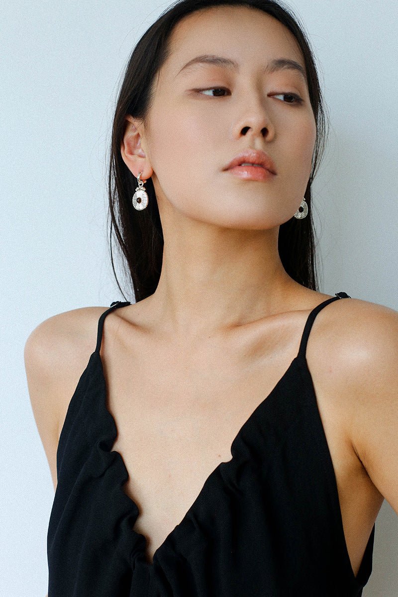 Vintage Tribal Coin Gemstone Drop Earrings gembea jewelry