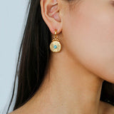 Vintage Tribal Coin Gemstone Drop Earrings gembea jewelry