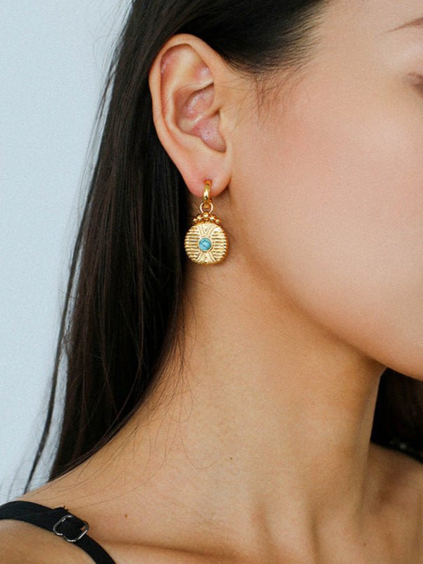 Vintage Tribal Coin Gemstone Drop Earrings gembea jewelry