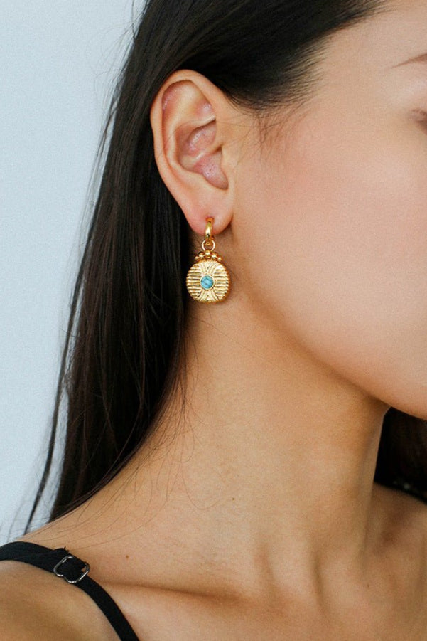 Vintage Tribal Coin Gemstone Drop Earrings gembea jewelry