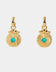 Vintage Tribal Coin Gemstone Drop Earrings gembea jewelry