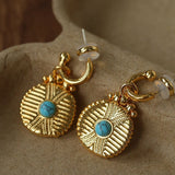 Vintage Tribal Coin Gemstone Drop Earrings gembea jewelry