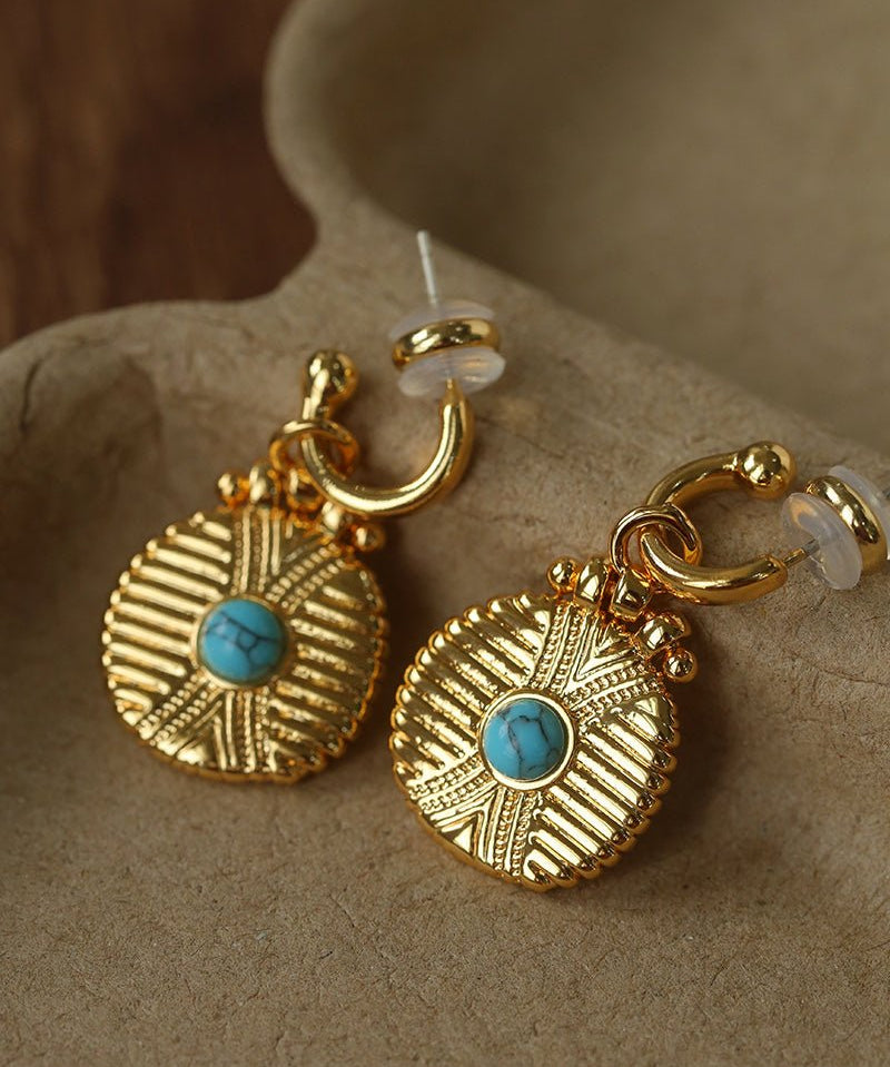 Vintage Tribal Coin Gemstone Drop Earrings gembea jewelry
