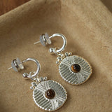 Vintage Tribal Coin Gemstone Drop Earrings gembea jewelry