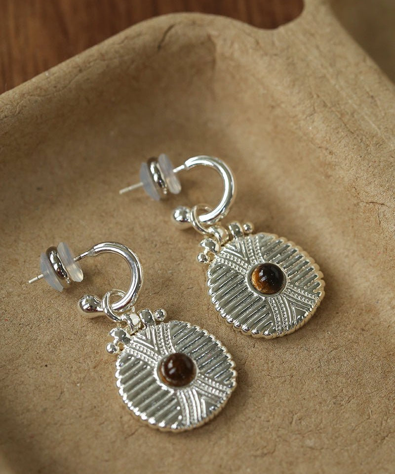 Vintage Tribal Coin Gemstone Drop Earrings gembea jewelry